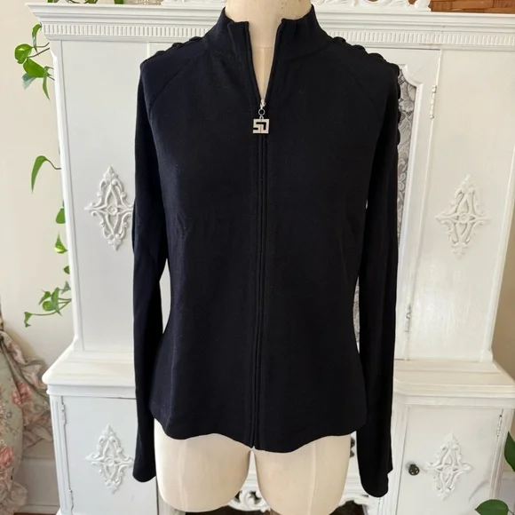 St.John Sport Black Knit Full Zip Jacket - Picture 1 of 11